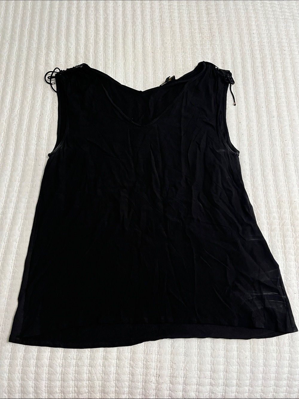Massimo Dutti Black Sleeveless V-Neck Tie-Shoulder Tank